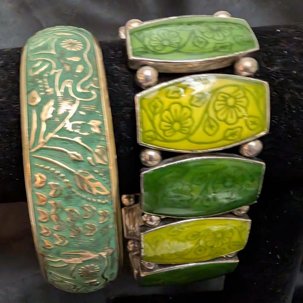#5. Green Floral Enamel Persian Style Enamel & Bangle Indian Bracelets - Picture 3 of 3